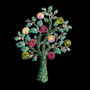 Tree of Life Pin/Brooch Green + Multicolored Crystals Statement Piece -New.